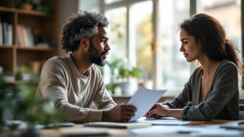 Person mit Akten am Beratungstisch, ruhige Klärungssituation