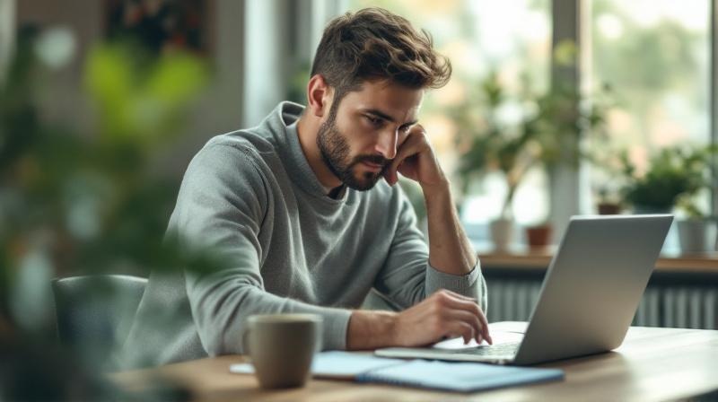 Person mit offenem Laptop in ruhiger Lernsituation, daneben Kaffee und Notizen