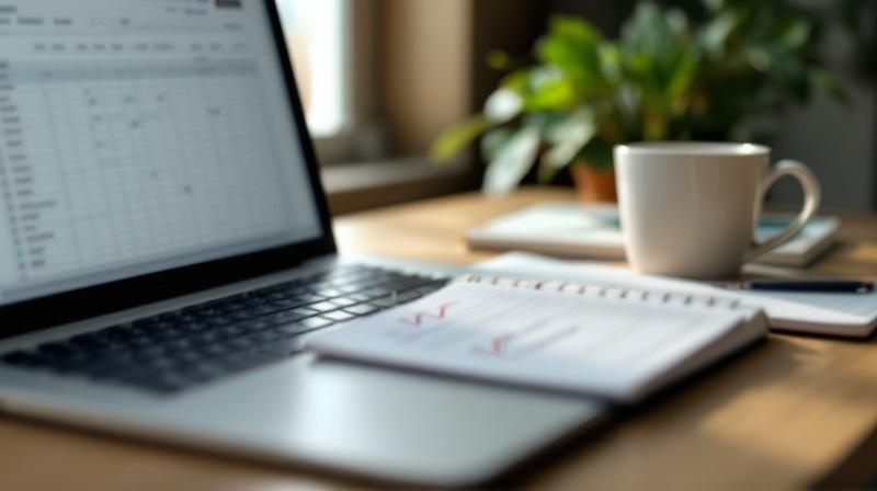 Laptop mit geöffneter Datenbank, daneben Notizblock mit Checkliste