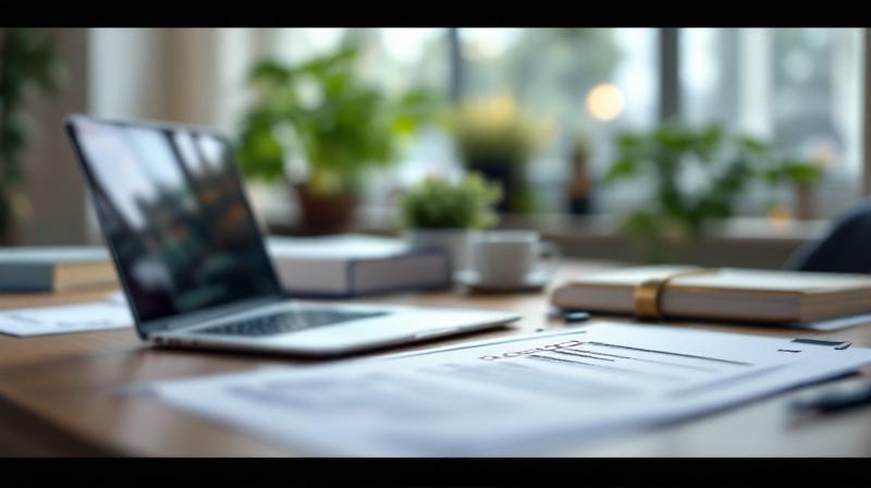 Schreibtisch mit QM-Ordner und Notizen, ruhige Bürosituation