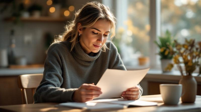 Person liest aufmerksam einen Brief der Agentur für Arbeit am Schreibtisch
