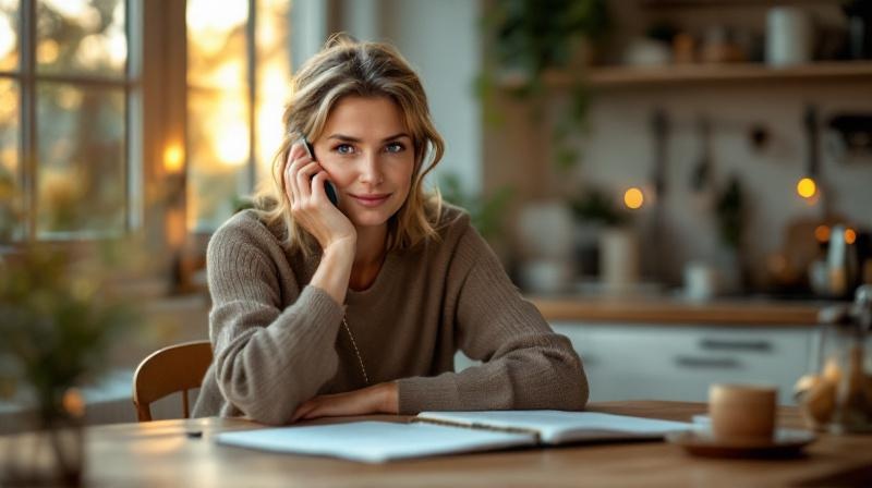Person spricht am Telefon mit einem Berater, vor sich liegen Vertragsunterlagen und ein Notizblock