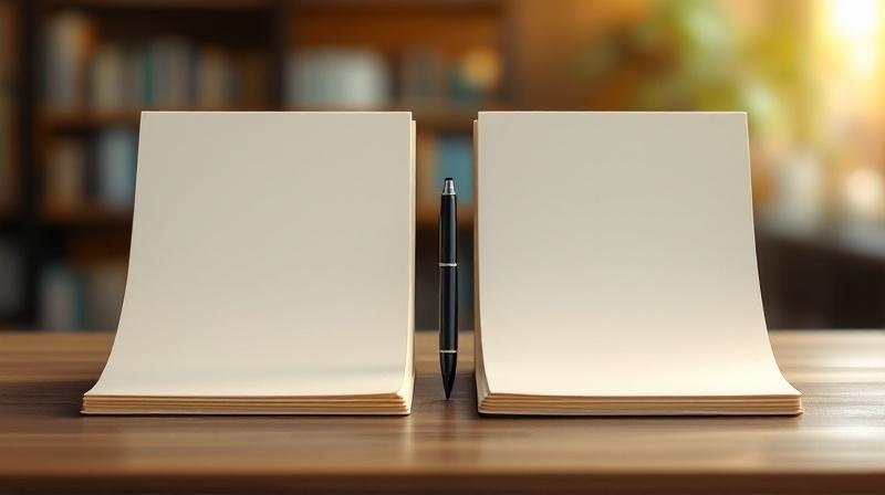 Zwei getrennte Dokumentenmappen auf einem Schreibtisch, klar sortiert, daneben ein Stift