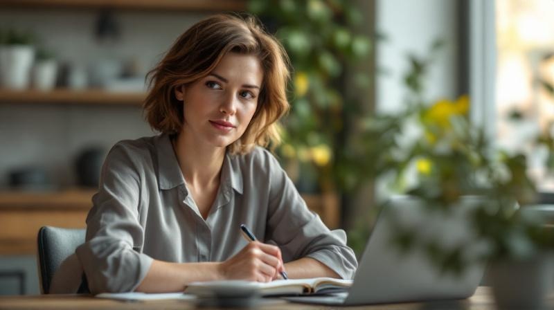 Frau im Beratungsgespräch bei der Agentur für Arbeit, sie wählt ihre Worte mit Bedacht